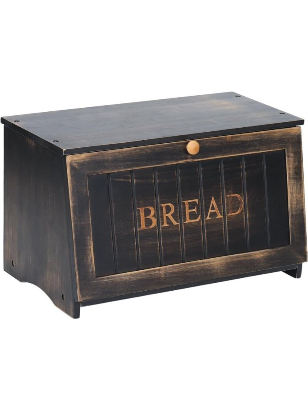 Vintage Wood Bread Box for Kitchen Counter - Retro Storage Bin, Black Organizer